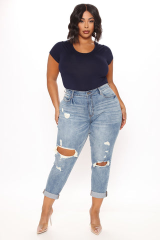 Teisha Distressed Boyfriend Jeans - Medium Blue Wash