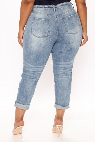 Teisha Distressed Boyfriend Jeans - Medium Blue Wash