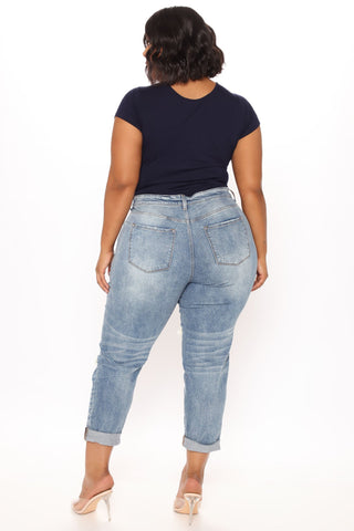 Teisha Distressed Boyfriend Jeans - Medium Blue Wash