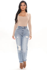 Your Other Boyfriend Distressed High Rise Jeans - Medium Blue Wash