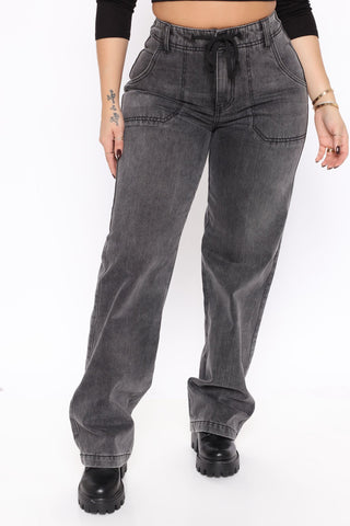 Venice Drawstring Wide Leg Jeans - Grey
