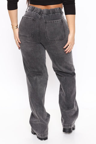Venice Drawstring Wide Leg Jeans - Grey