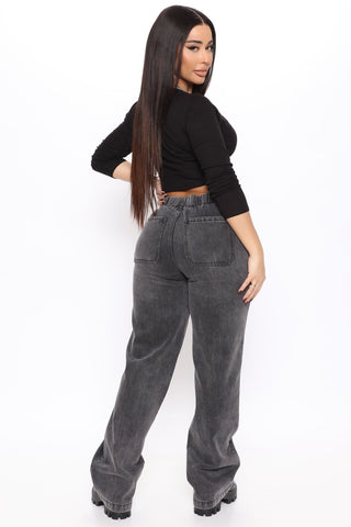 Venice Drawstring Wide Leg Jeans - Grey
