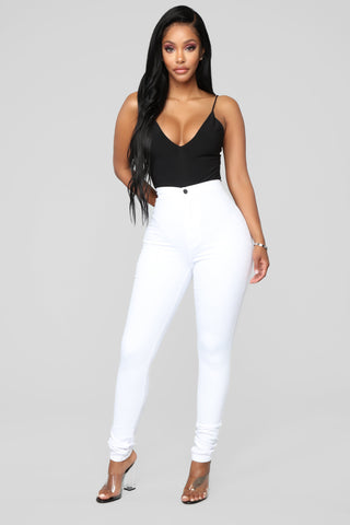 Super High Waist Denim Skinnies - White