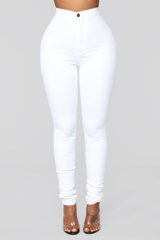 Super High Waist Denim Skinnies - White