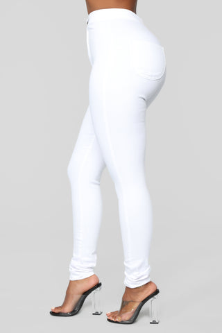 Super High Waist Denim Skinnies - White