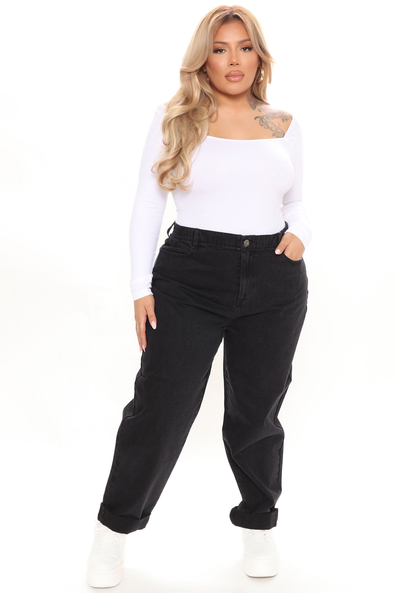Stop Worrying Easy Waist Mom Jeans - Black