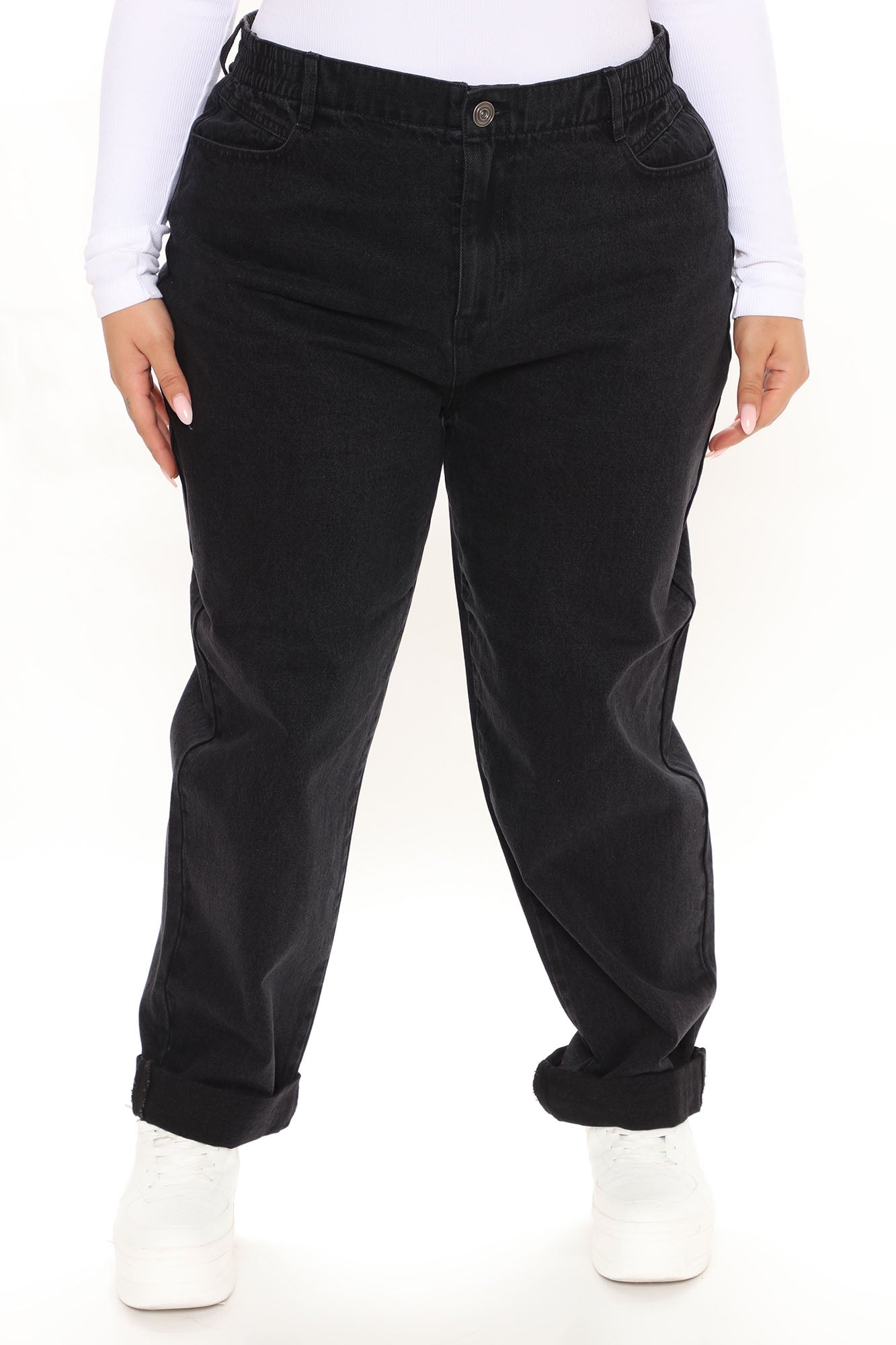 Stop Worrying Easy Waist Mom Jeans - Black
