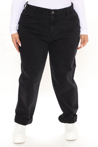 Stop Worrying Easy Waist Mom Jeans - Black
