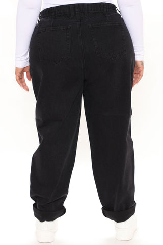 Stop Worrying Easy Waist Mom Jeans - Black
