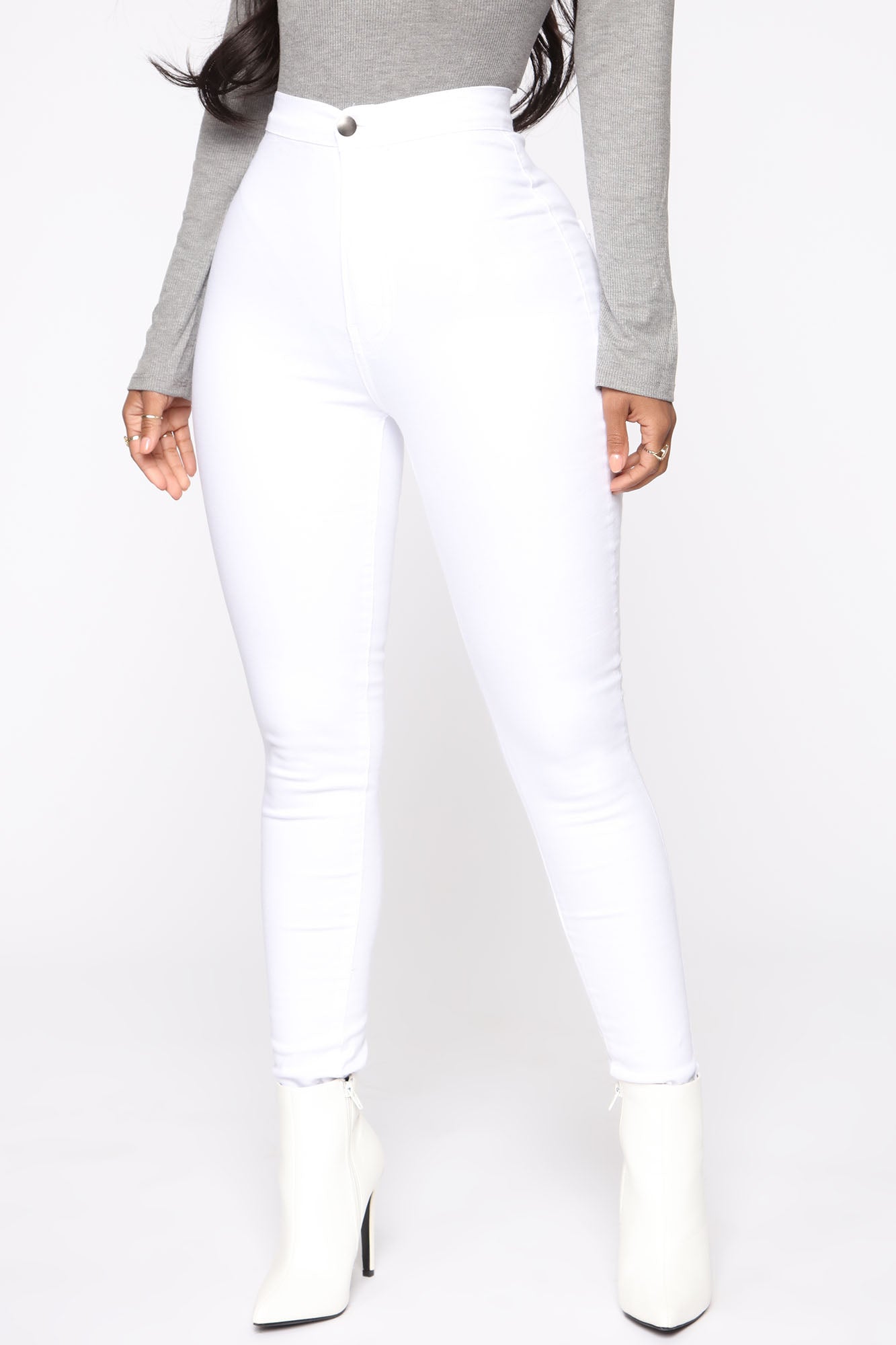 Super High Waist Denim Skinnies - White