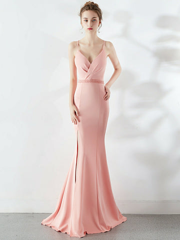 Trailing sexy slim evening dress