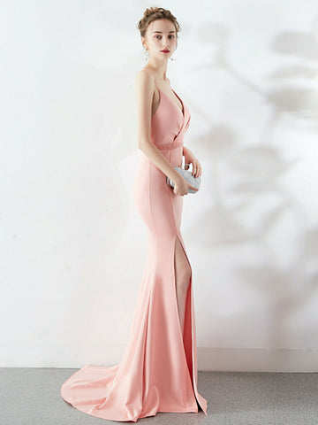 Trailing sexy slim evening dress