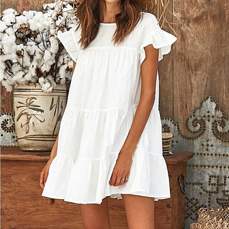 Solange Tiered Swiss Dot Lace Dress - Off White