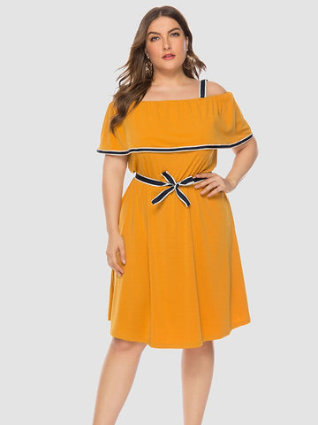 Solid Color Waist Short Sleeve Sling Dress