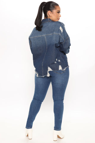 Stacked Waist Skinny Jeans - Medium Blue Wash