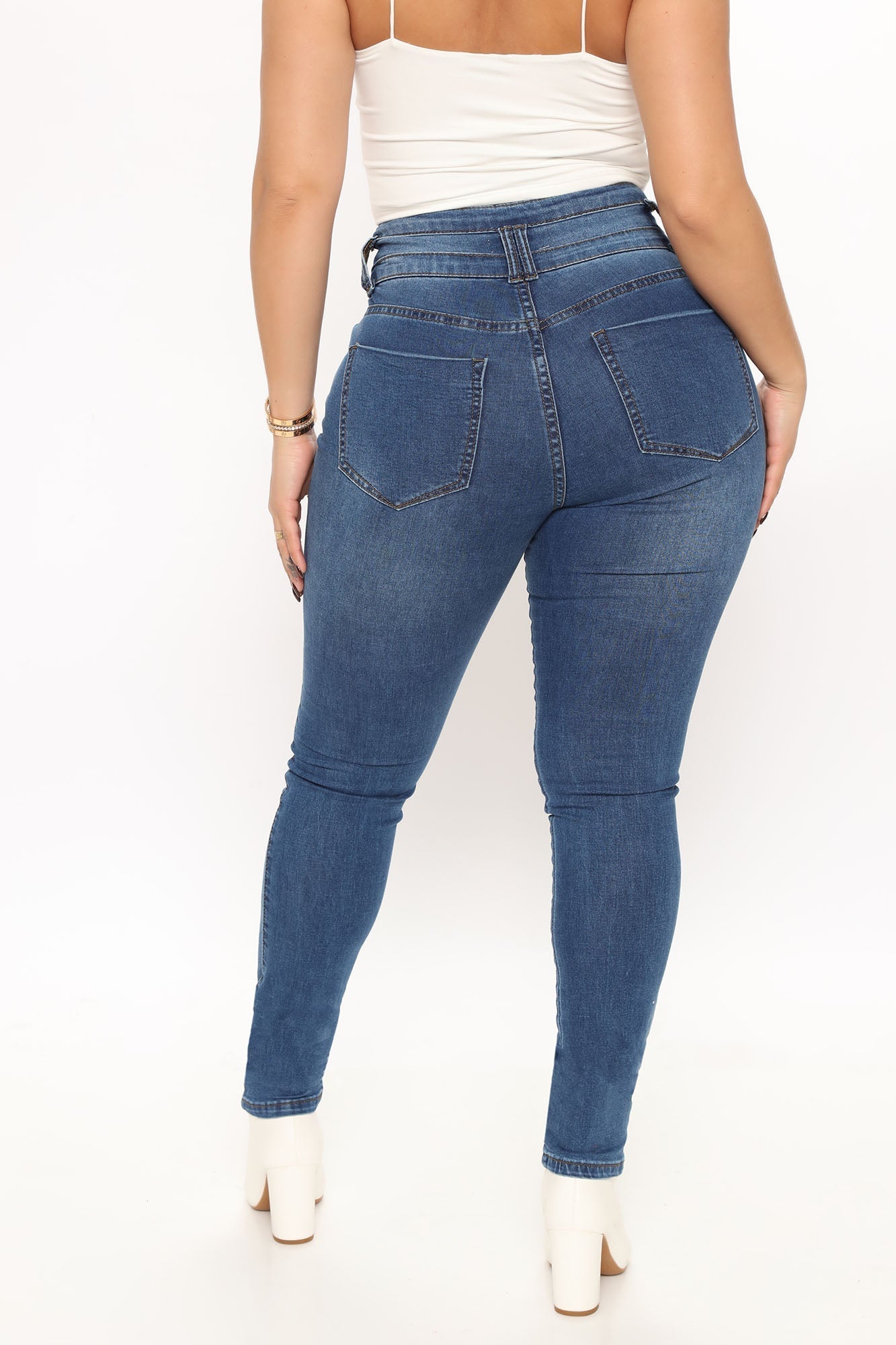 Stacked Waist Skinny Jeans - Medium Blue Wash