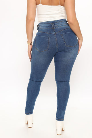 Stacked Waist Skinny Jeans - Medium Blue Wash
