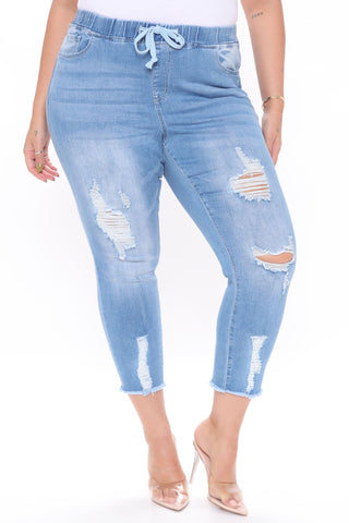 Somewhat The Same Jogger Jeans - Light Blue Wash