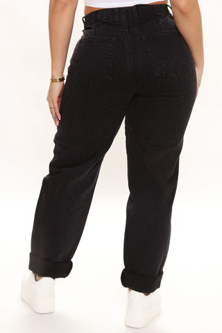 Stop Worrying Easy Waist Mom Jeans - Black