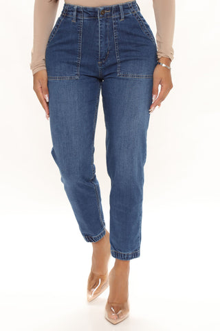 Talk All Night Jogger Jeans - Medium Blue Wash
