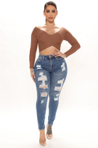 The Comeback Destructed Skinny Jeans - Medium Blue Wash