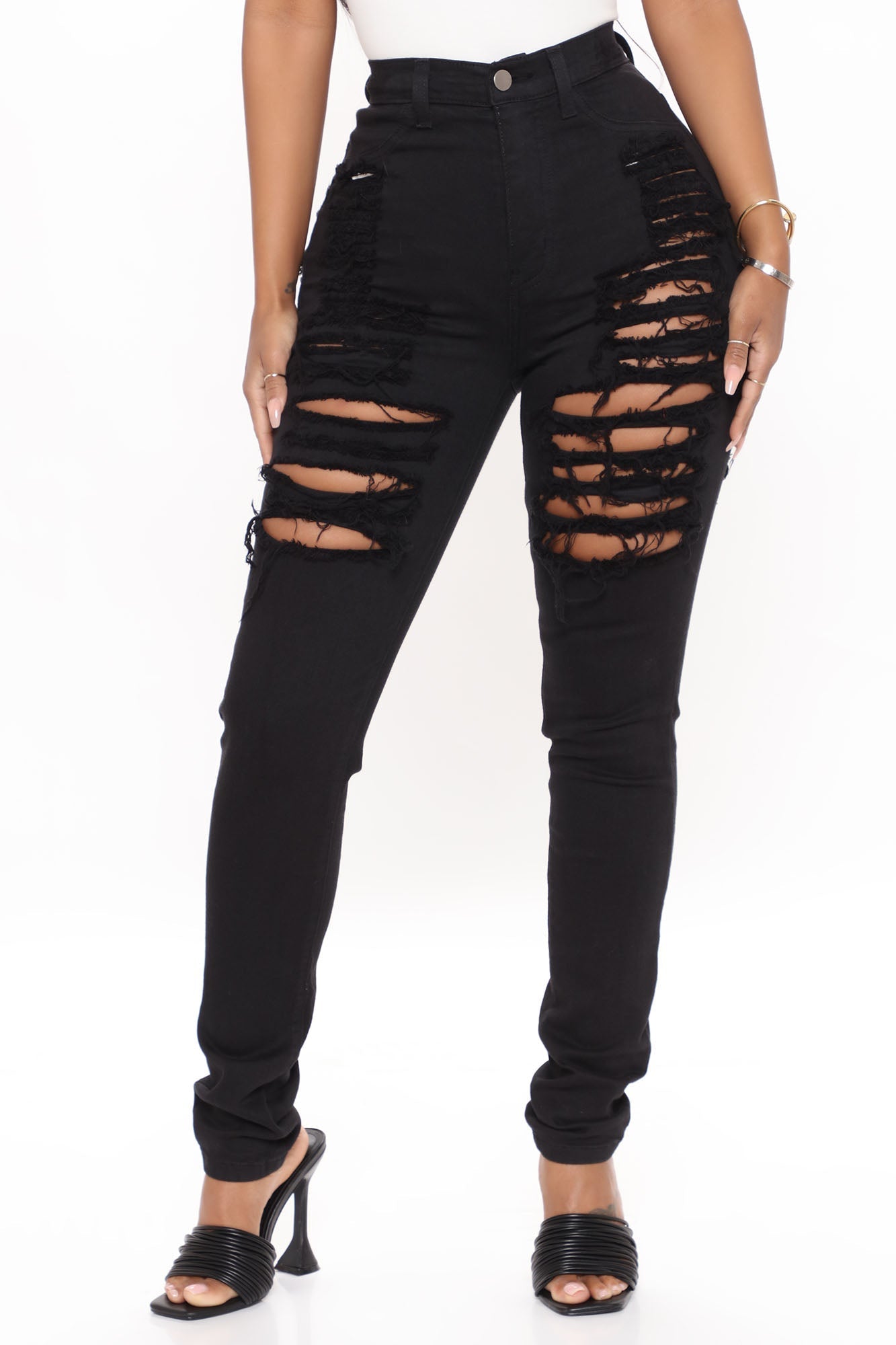Yes Now Distressed Skinny Jeans - Black