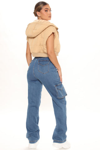 Won't Be Knocked Down Cargo Boyfriend Jeans - Medium Blue Wash