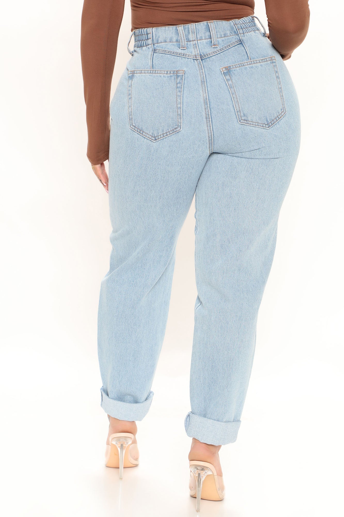 Stop Worrying Easy Waist Mom Jeans - Light Blue Wash