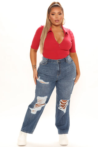 Sunday Brunch 90's Distressed Boyfriend Jeans - Dark Wash
