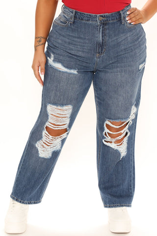 Sunday Brunch 90's Distressed Boyfriend Jeans - Dark Wash