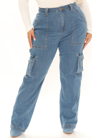 Won't Be Knocked Down Cargo Boyfriend Jeans - Medium Blue Wash