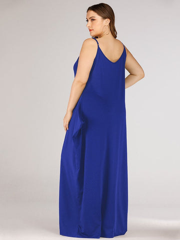 Solid Loose Double Pocket Sling Long Dress