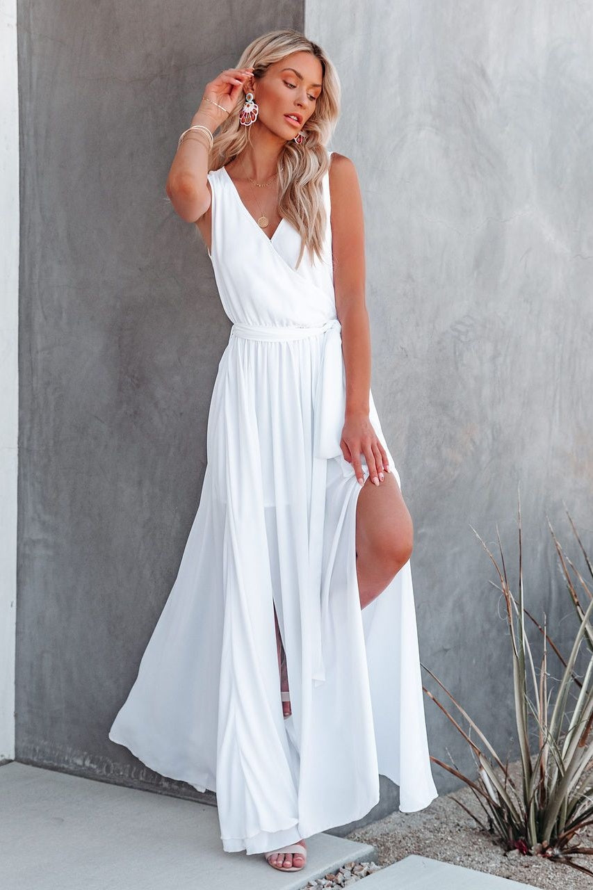 Soft Boho Chic Elegant Sleeveless White Maxi Dress