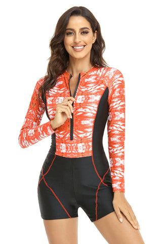 Surf Print Long Sleeve One Piece Swimsuit