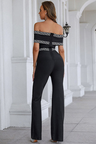 Schwarzer schulterfreier Jumpsuit Quilla