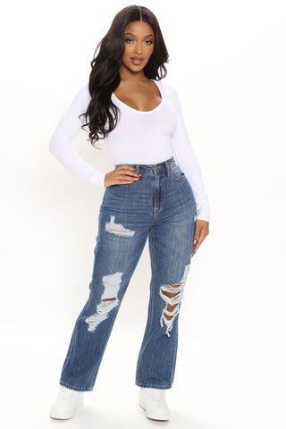 Sunday Brunch 90's Distressed Boyfriend Jeans - Dark Wash