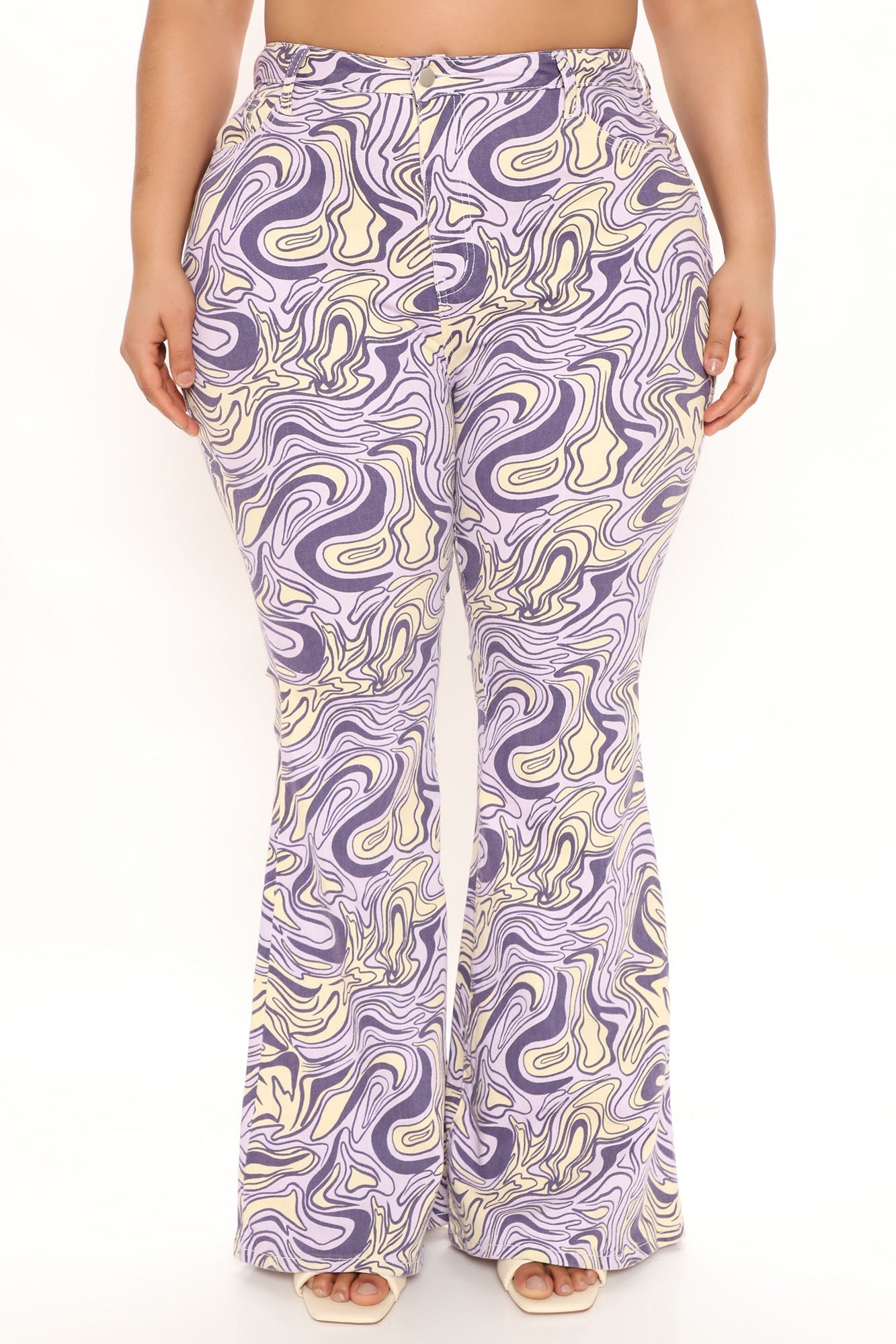 Too Groovy Swirl Print Flare Jeans - Purple/combo