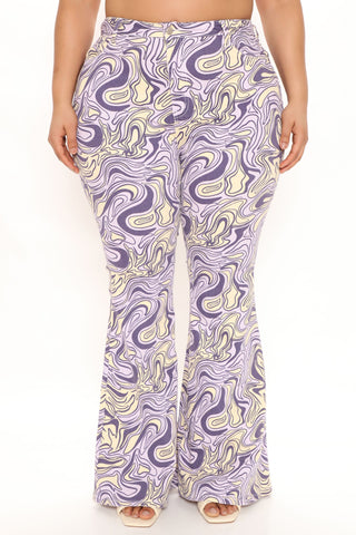 Too Groovy Swirl Print Flare Jeans - Purple/combo