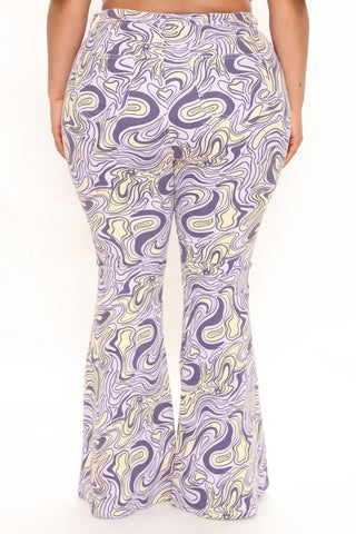 Too Groovy Swirl Print Flare Jeans - Purple/combo