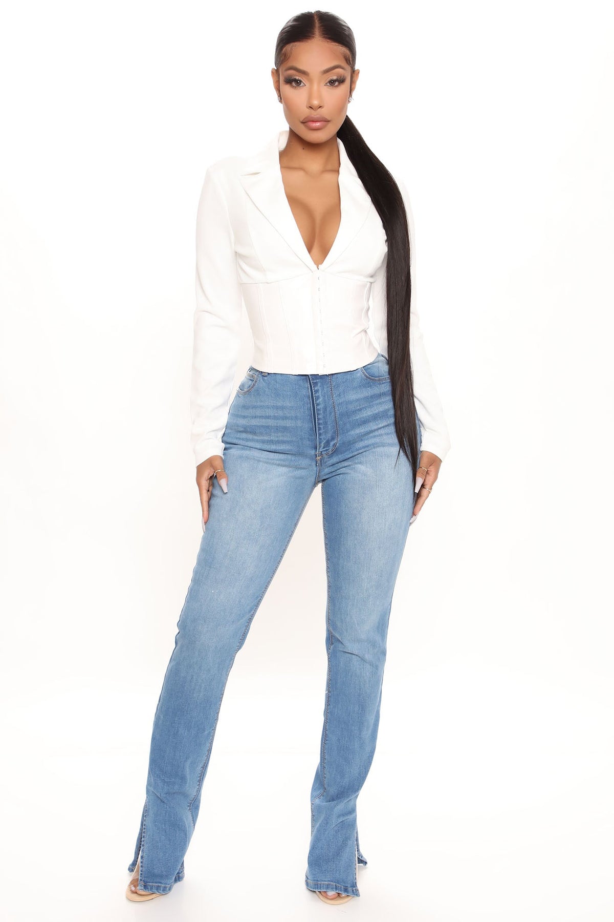 Soho Side Split Skinny Jeans - Medium Blue Wash