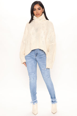 Sydney Sunshine Fray Hem Skinny Jeans - Medium Blue Wash