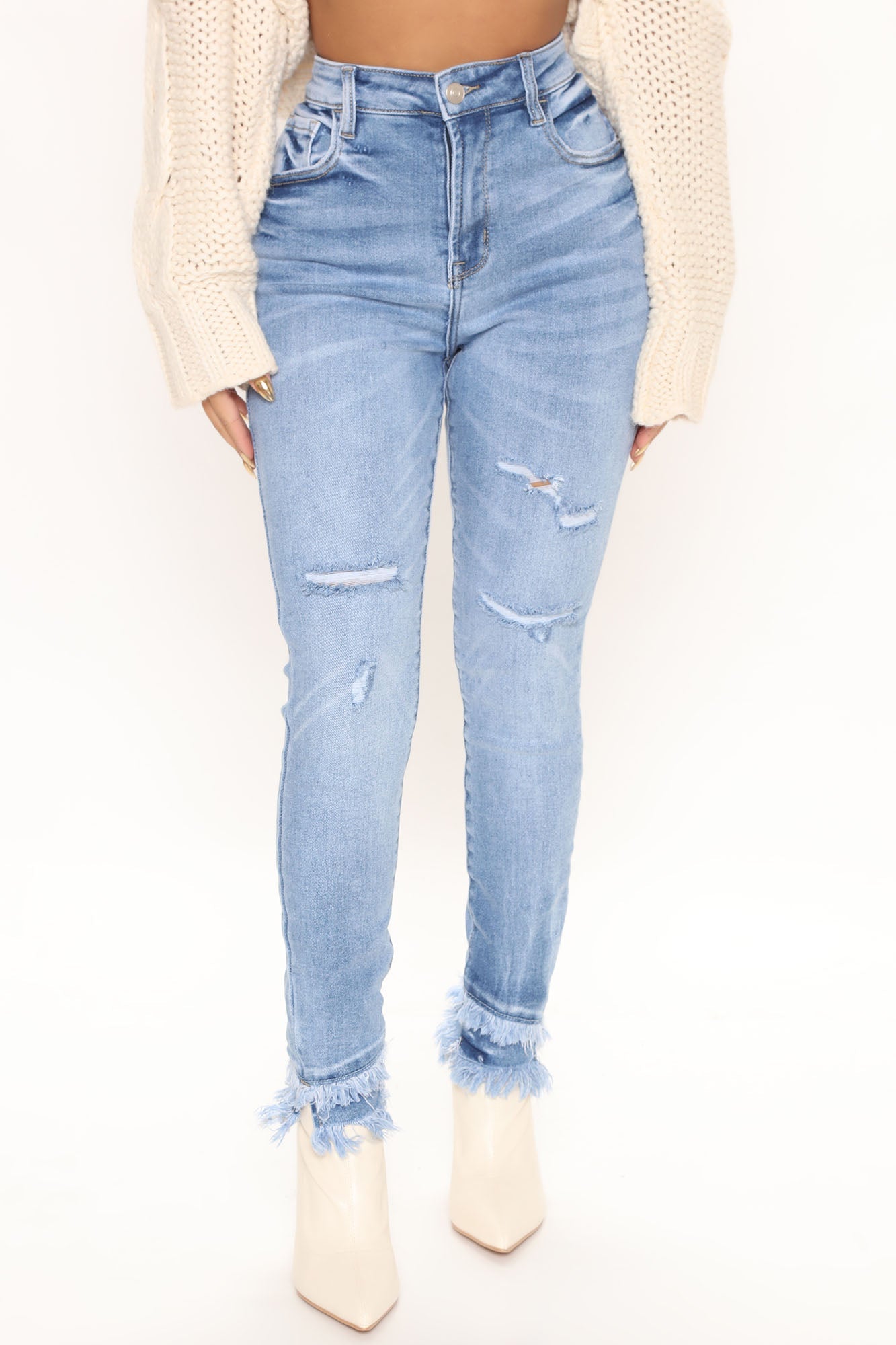 Sydney Sunshine Fray Hem Skinny Jeans - Medium Blue Wash