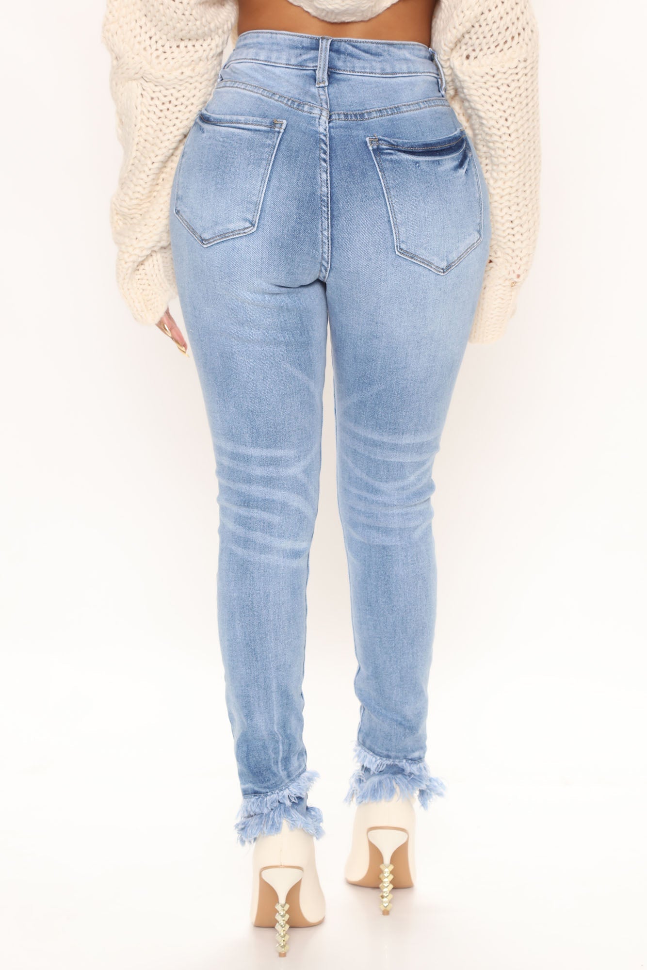 Sydney Sunshine Fray Hem Skinny Jeans - Medium Blue Wash