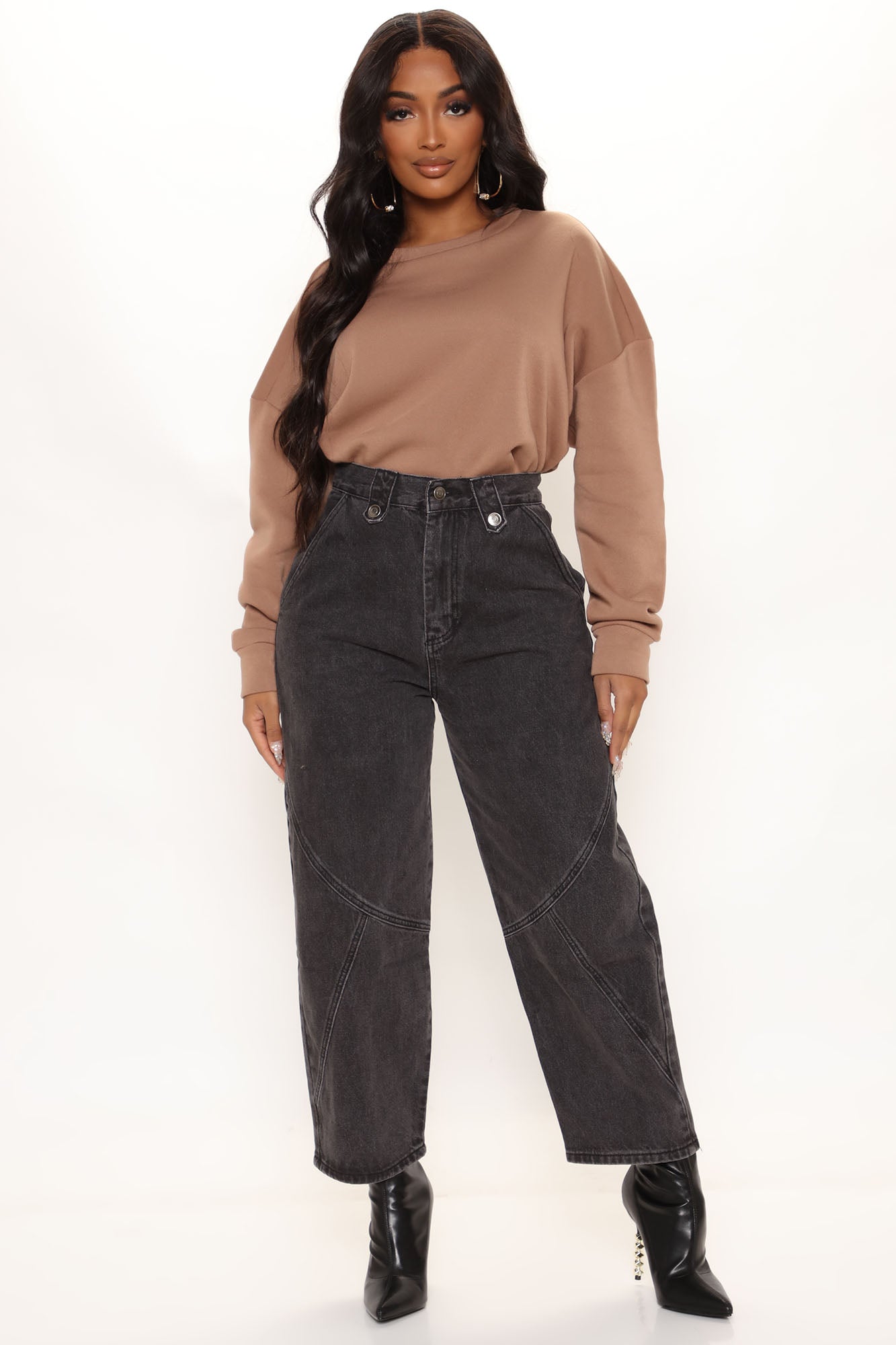 Western Showdown Non Stretch Balloon Mom Jeans - Black