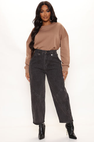 Western Showdown Non Stretch Balloon Mom Jeans - Black