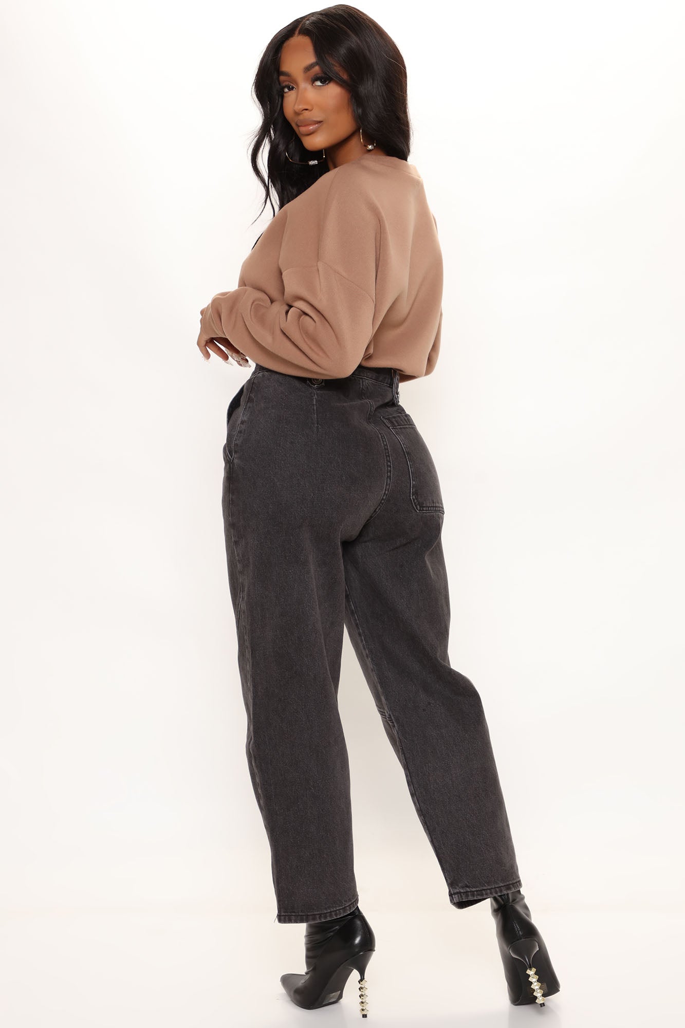 Western Showdown Non Stretch Balloon Mom Jeans - Black