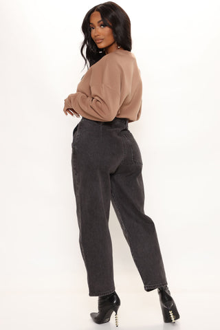 Western Showdown Non Stretch Balloon Mom Jeans - Black