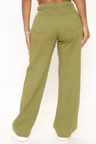 Soho Sunrise High Rise Straight Leg Jeans - Olive