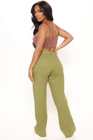 Soho Sunrise High Rise Straight Leg Jeans - Olive